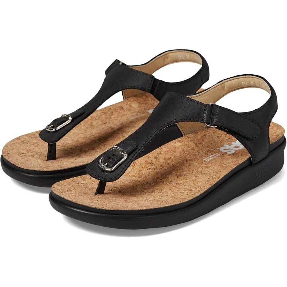SAS Marina Sandals Women's US 11 Black Leather Adjustable Hook and Loop HAWK841